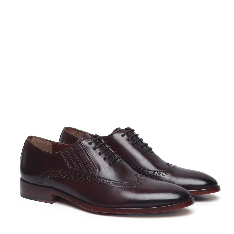 Men's Oxfords with a cap - toe design and a rubber heelDark Brown Wingtip Side Elastic Oxford with Leather Sole by Brune & Bareskin Men's Oxfords with a cap - toe design and a rubber heelDark Brown Wingtip Side Elastic Oxford with Leather Sole by Brune & Bareskin