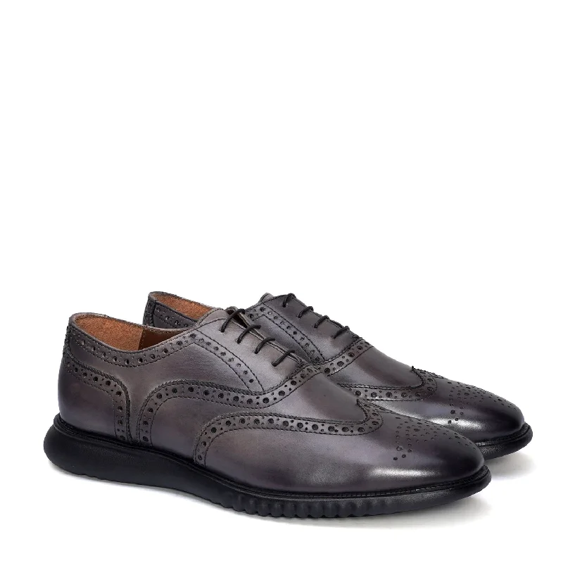 Men's Oxfords with a high - quality leather upperLight Weight Collection Grey Leather Brogue Shoe with Flat Cushioned Sole Men's Oxfords with a high - quality leather upperLight Weight Collection Grey Leather Brogue Shoe with Flat Cushioned Sole