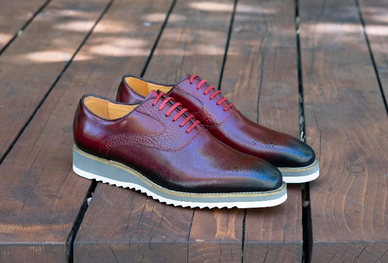 Men's Oxford shoes with a double - buckle strapStyle: 515-40-Burgundy