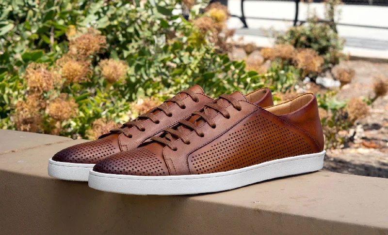 Men's Oxfords with a low - heeled design and a square toeCalfskin Lace-Up Sneaker Cognac Men's Oxfords with a low - heeled design and a square toeCalfskin Lace-Up Sneaker Cognac