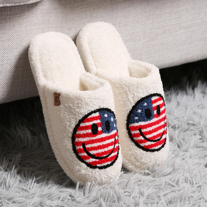 Men's slippers with a memory foam insoleHappy Face American Flag Indoor Home Slippers  Pack of 6 Pairs