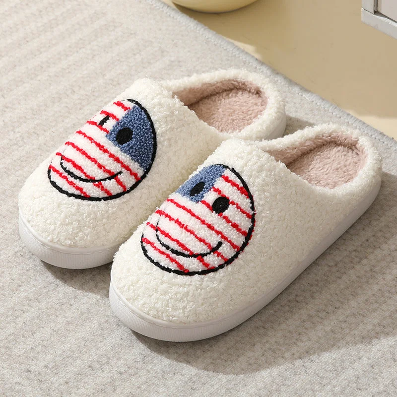 Men's slippers with a rubber sole for outdoor useCute Cartoon Flag Smiley Cotton Slippers