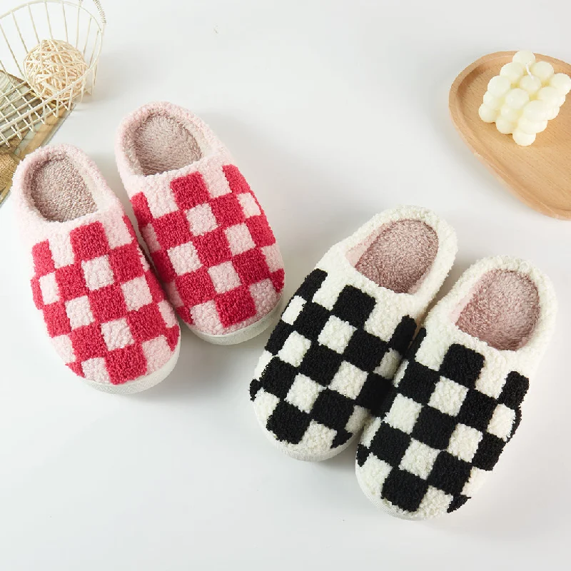 Men's slippers with a memory foam insoleCheckerboard Soft Fuzzy Home Slippers Pack of 6