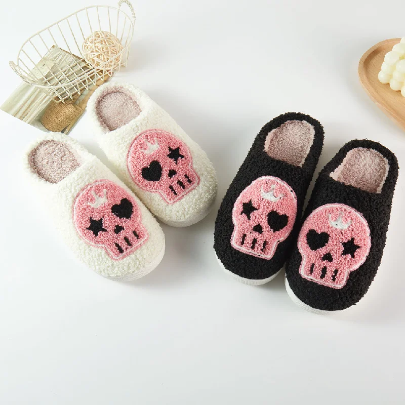 Men's slippers with a breathable fabric upperCrown Skull Soft Fuzzy Home Slippers Pack of 6