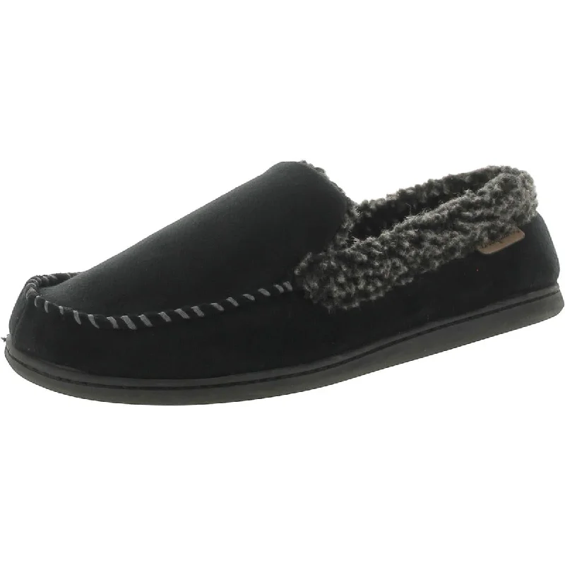 Men's slippers with a Velcro closure for easy on and offDearfoams Mens Faux Fur Manmade Moccasin Slippers Men's slippers with a Velcro closure for easy on and offDearfoams Mens Faux Fur Manmade Moccasin Slippers
