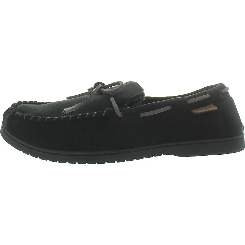 Men's slippers with a Velcro closure for easy on and offDearfoams Mens Faux Fur Manmade Moccasin Slippers Men's slippers with a Velcro closure for easy on and offDearfoams Mens Faux Fur Manmade Moccasin Slippers