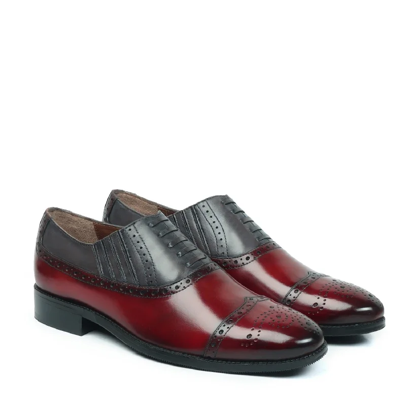 Men's Oxford shoes with a smooth leather upper and a leather soleDual Tone Grey Red Lazy Man Stylish Wingtip Punching Brogues with Fixed Lace Oxfords by Brune & Bareskin Men's Oxford shoes with a smooth leather upper and a leather soleDual Tone Grey Red Lazy Man Stylish Wingtip Punching Brogues with Fixed Lace Oxfords by Brune & Bareskin