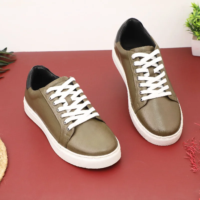 Canvas slip - on men's casual shoes for convenienceEzok Olive Leather Sneaker For Men