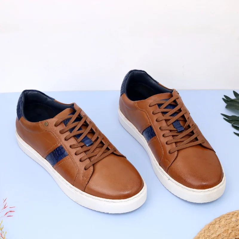 Men's casual shoes with a geometric patternEzok Tan Leather Sneaker For Men