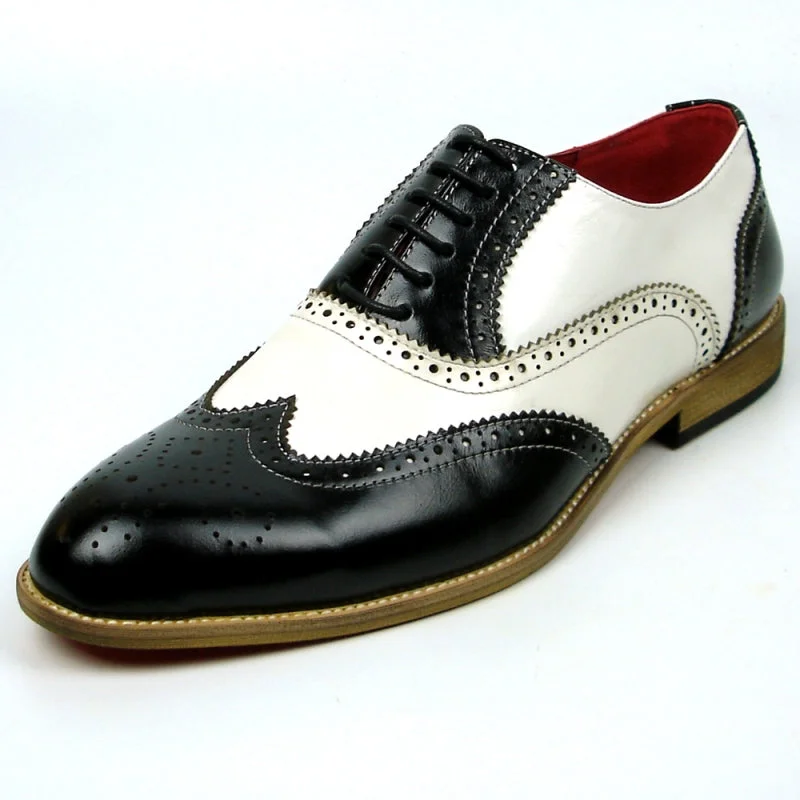 Men's Oxfords with a high - quality leather upperFiesso FI-7400 Black White Wing Tip Lace Up Oxfords Men's Oxfords with a high - quality leather upperFiesso FI-7400 Black White Wing Tip Lace Up Oxfords
