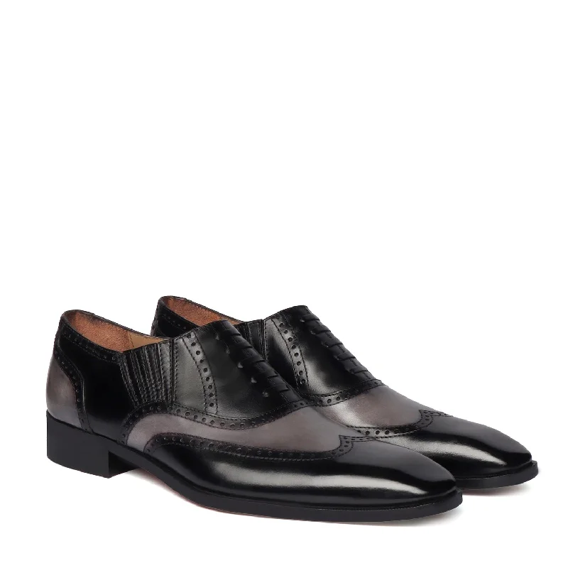 Men's Oxfords with a contrast stitching on the weltFixed Oxfords Laceup Dual Tone Black-Grey Lazy Man Stylish Wingtip Punching Brogue Shoes by Brune & Bareskin Men's Oxfords with a contrast stitching on the weltFixed Oxfords Laceup Dual Tone Black-Grey Lazy Man Stylish Wingtip Punching Brogue Shoes by Brune & Bareskin