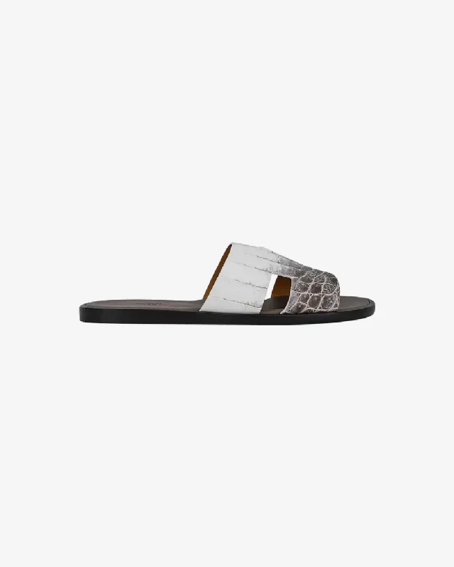 Leather men's slippers with a mule styleHermes Himalayan Blanc Crocodile Izmir Sandal