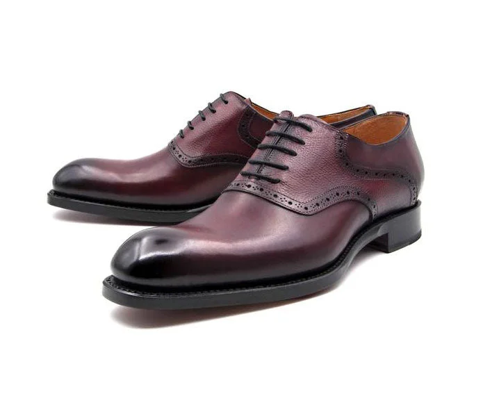 Men's Oxfords with a padded collar for a comfortable fit"Hudson" Burnished Calfskin Lace-Up Oxford Burgundy Men's Oxfords with a padded collar for a comfortable fit"Hudson" Burnished Calfskin Lace-Up Oxford Burgundy