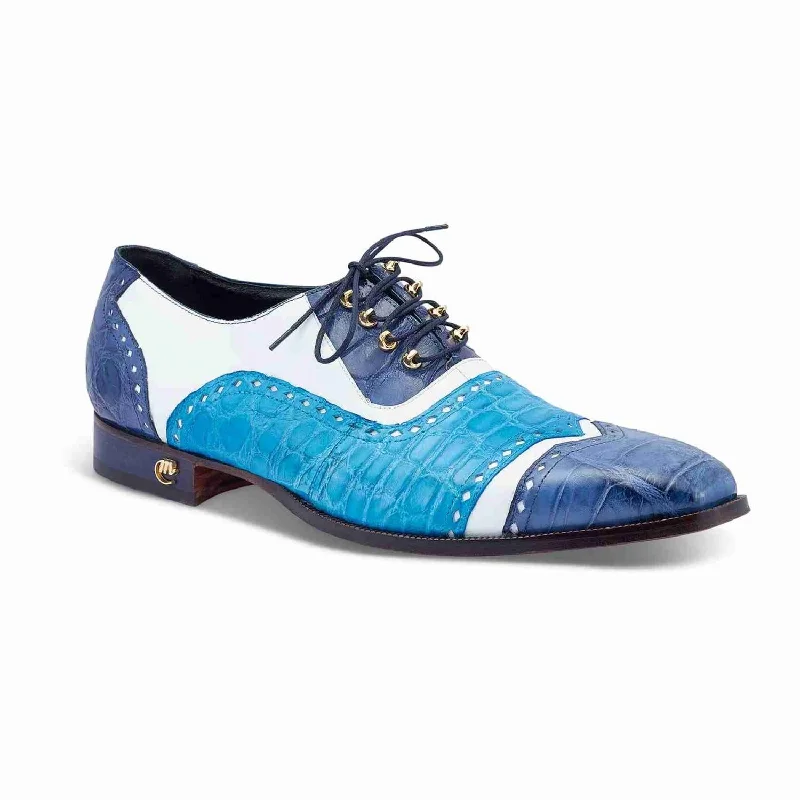 Men's Oxfords with a contrast stitching on the weltMauri 3093 Blue & White Genuine Alligator/Calf-Skin Leather Oxford Shoes Men's Oxfords with a contrast stitching on the weltMauri 3093 Blue & White Genuine Alligator/Calf-Skin Leather Oxford Shoes