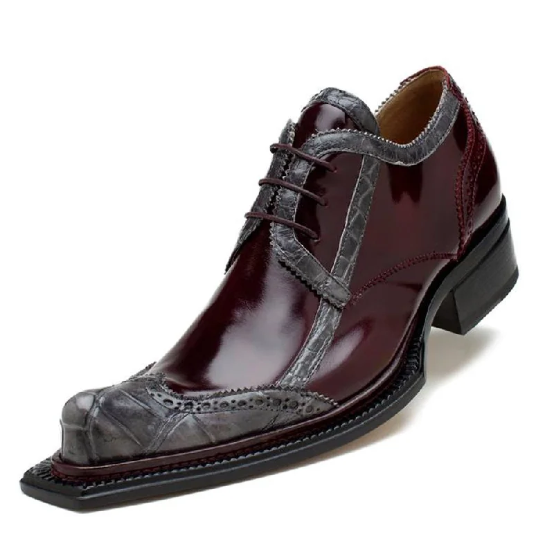 Men's Oxford shoes with a double - buckle strapMauri 44264 Grey/Burgundy Genuine Alligator/Polished Calfskin Wingtip Oxford Shoes Men's Oxford shoes with a double - buckle strapMauri 44264 Grey/Burgundy Genuine Alligator/Polished Calfskin Wingtip Oxford Shoes