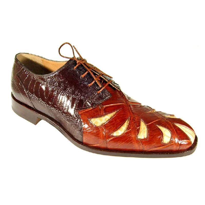 Men's Oxfords with a perforated leather strap for ventilationMauri 4691 Dark Brown/Cognac/Cream Genuine Alligator/Ostrich Leg Oxford Shoes Men's Oxfords with a perforated leather strap for ventilationMauri 4691 Dark Brown/Cognac/Cream Genuine Alligator/Ostrich Leg Oxford Shoes