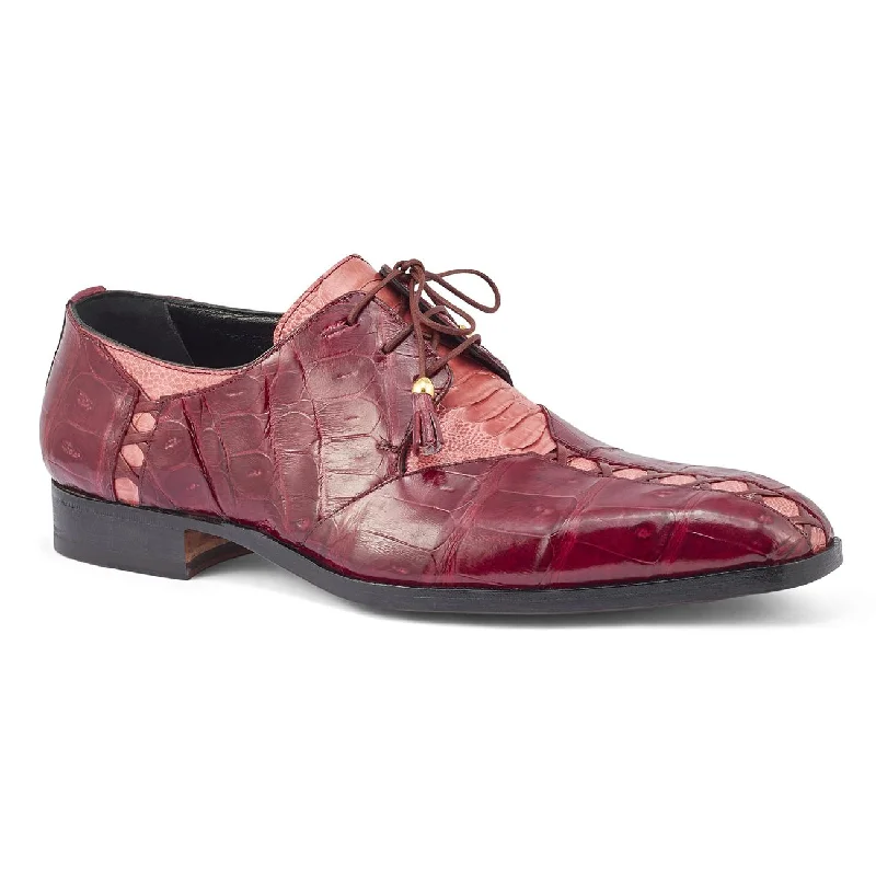 Men's Oxfords with a high - quality leather upperMauri Bumby Fuchsia/Ruby Red Genuine Crocodile/Ostrich Leg Derby Oxford Shoes 4942 Men's Oxfords with a high - quality leather upperMauri Bumby Fuchsia/Ruby Red Genuine Crocodile/Ostrich Leg Derby Oxford Shoes 4942