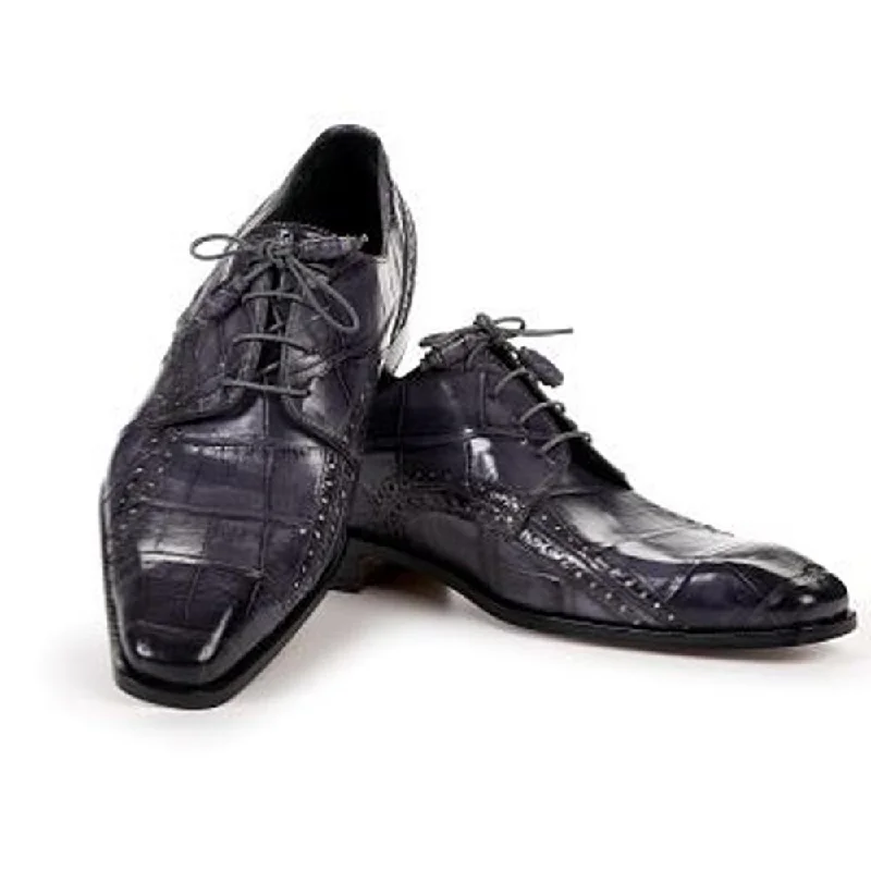 Men's Oxfords with a low - heeled design and a square toeMauri Charcoal Grey Genuine Alligator Oxford Shoes Men's Oxfords with a low - heeled design and a square toeMauri Charcoal Grey Genuine Alligator Oxford Shoes