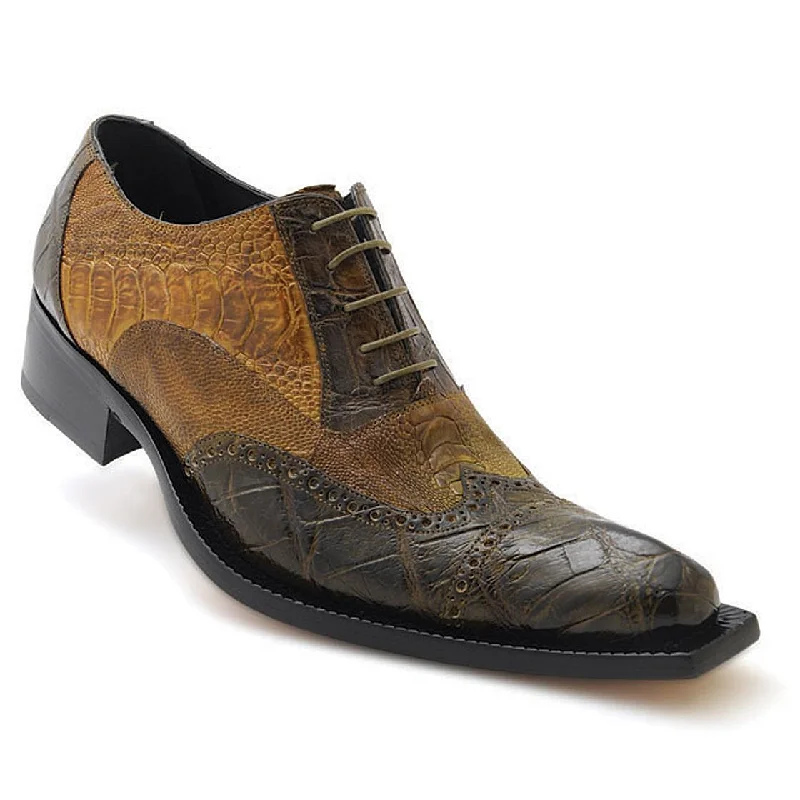 Men's Oxford shoes with a padded insole for all - day comfortMauri Foggia 44213 Money Green/Olive Genuine Hand-Painted Alligator/Ostrich Leg Oxford Wingtip Shoes Men's Oxford shoes with a padded insole for all - day comfortMauri Foggia 44213 Money Green/Olive Genuine Hand-Painted Alligator/Ostrich Leg Oxford Wingtip Shoes