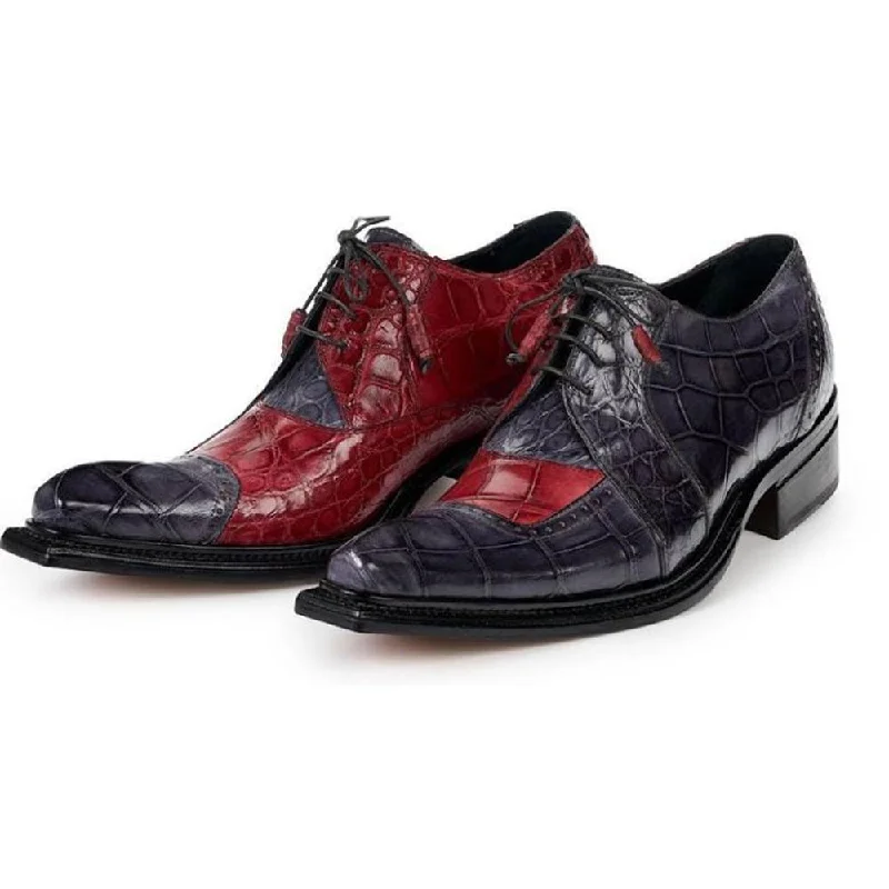 Men's Oxfords in a dark burgundy leather for a unique styleMauri Red/Charcoal Grey Genuine All Over Alligator Oxford Shoes Men's Oxfords in a dark burgundy leather for a unique styleMauri Red/Charcoal Grey Genuine All Over Alligator Oxford Shoes