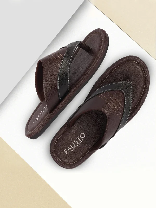 Men's slippers with a logo patch on the sideMen Brown Side Stitched Outdoor Thong Slipper Sandals Men's slippers with a logo patch on the sideMen Brown Side Stitched Outdoor Thong Slipper Sandals
