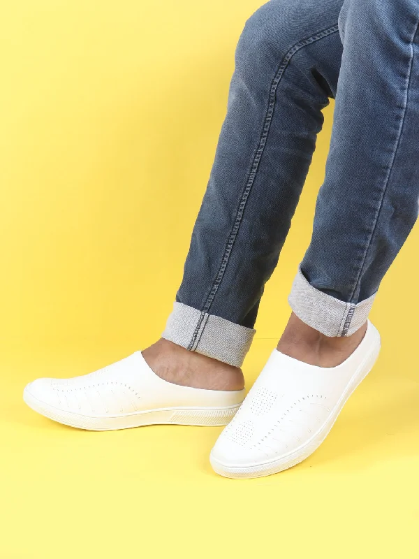 Men's casual shoes with a stretchy side panelMen White Back Open Stylish Design Slip On Shoes