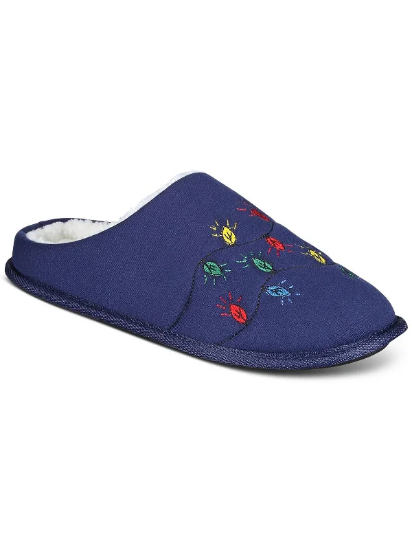 Men's slippers with a logo patch on the sideMens Faux Fur Lined Embroidered Slide Slippers