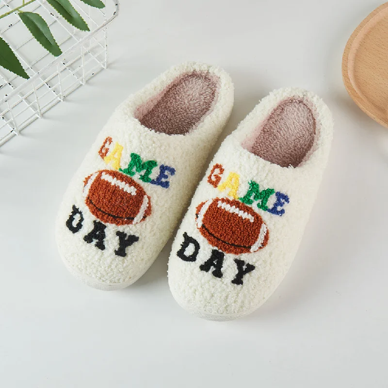 Men's plush slippers with a faux fur liningGAME DAY w Football Soft Home Slippers Pack of 6