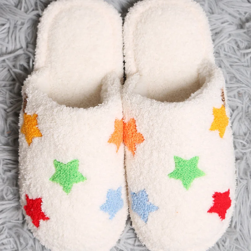 Men's plush slippers with a faux fur liningMulti Color Star Luxury Soft Home Slippers Pack of 6 Pairs