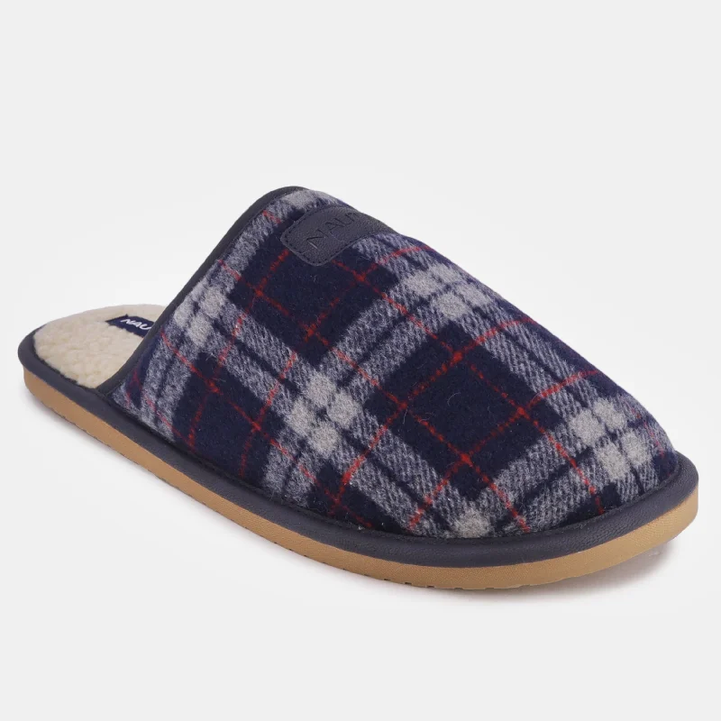 Men's slippers with a padded footbed for all - day comfortNautica Mens Plaid Micro Suede Slipper