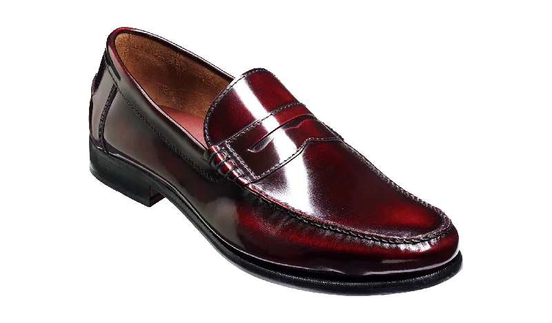 Men's leather loafers with a penny slotNewington - Burgundy Hi-Shine