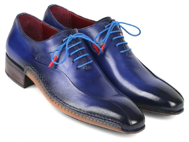 Men's Oxfords with a low - heeled design and a square toePaul Parkman Blue Leather Oxford Shoes Side Hand-Sewn (ID#018-BLU) Men's Oxfords with a low - heeled design and a square toePaul Parkman Blue Leather Oxford Shoes Side Hand-Sewn (ID#018-BLU)