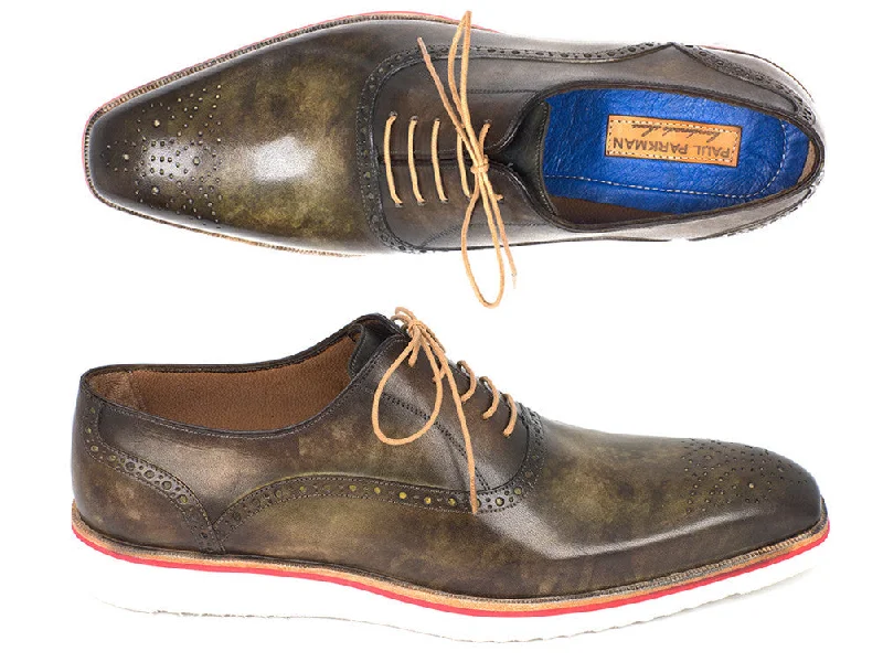 Men's Oxfords with a perforated leather strap for ventilationPaul Parkman Smart Casual Oxford Shoes For Men Army Green (ID#184SNK-GRN) Men's Oxfords with a perforated leather strap for ventilationPaul Parkman Smart Casual Oxford Shoes For Men Army Green (ID#184SNK-GRN)