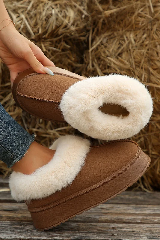 Men's slippers with a breathable fabric upperPlush Suede Trim Thick Sole Flat Snow Boots