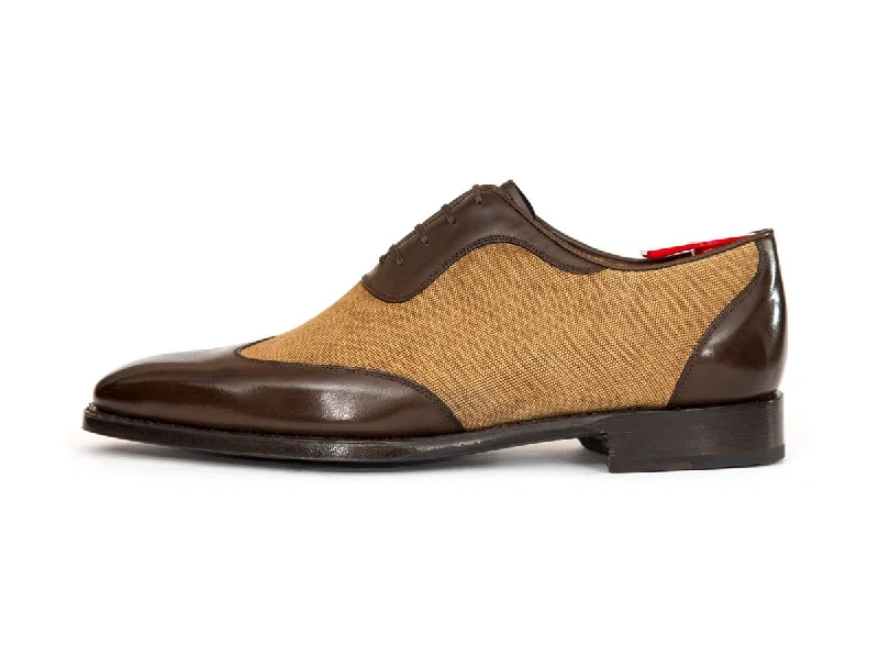 Men's Oxford shoes with a double - buckle strapRainier - MTO - Chocolate Calf / Desert Canvas - LPB Last - Single Leather Sole Men's Oxford shoes with a double - buckle strapRainier - MTO - Chocolate Calf / Desert Canvas - LPB Last - Single Leather Sole