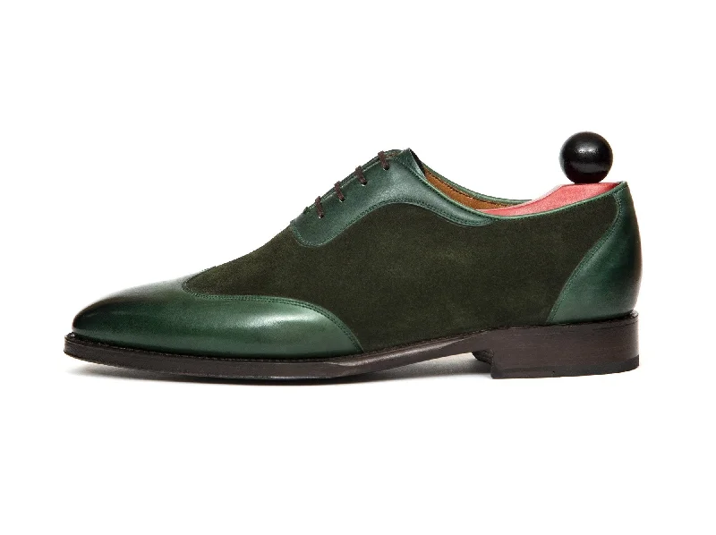 Men's Oxfords with a perforated leather strap for ventilationRainier - MTO - Forest Green Calf / Forest Green Suede - LPB Last - Single Leather Sole Men's Oxfords with a perforated leather strap for ventilationRainier - MTO - Forest Green Calf / Forest Green Suede - LPB Last - Single Leather Sole