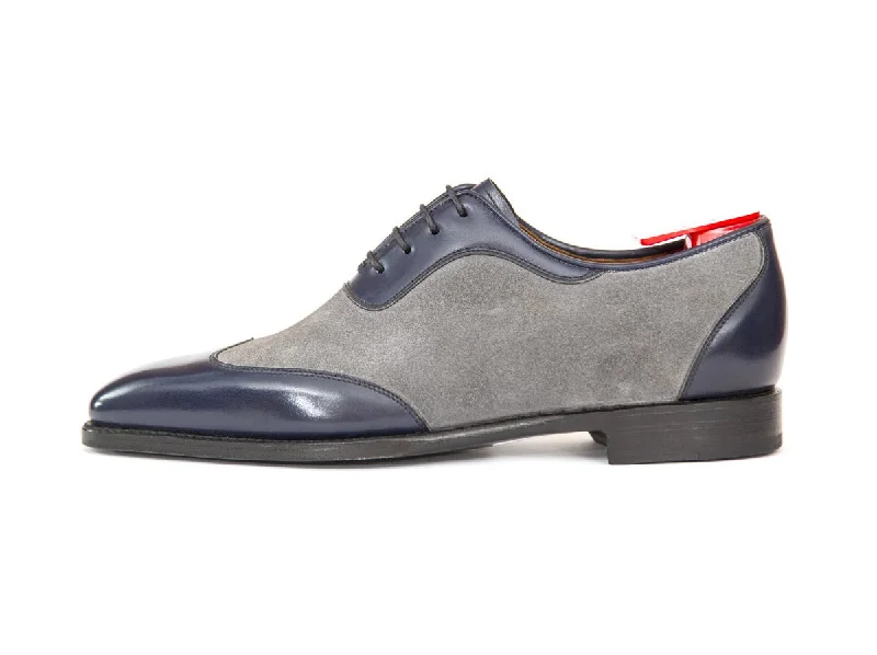 Men's Oxfords with a classic silhouette and a high - shine finishRainier - MTO - Marine Blue Calf / Light Grey Suede - LPB Last - Single Leather Sole Men's Oxfords with a classic silhouette and a high - shine finishRainier - MTO - Marine Blue Calf / Light Grey Suede - LPB Last - Single Leather Sole