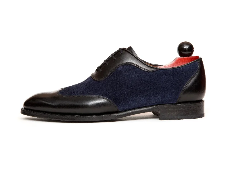 Men's Oxford shoes with a shock - absorbing insole and a leather liningRainier - MTO - Black Calf / Dark Blue Suede - NGT Last - Single Leather Sole Men's Oxford shoes with a shock - absorbing insole and a leather liningRainier - MTO - Black Calf / Dark Blue Suede - NGT Last - Single Leather Sole