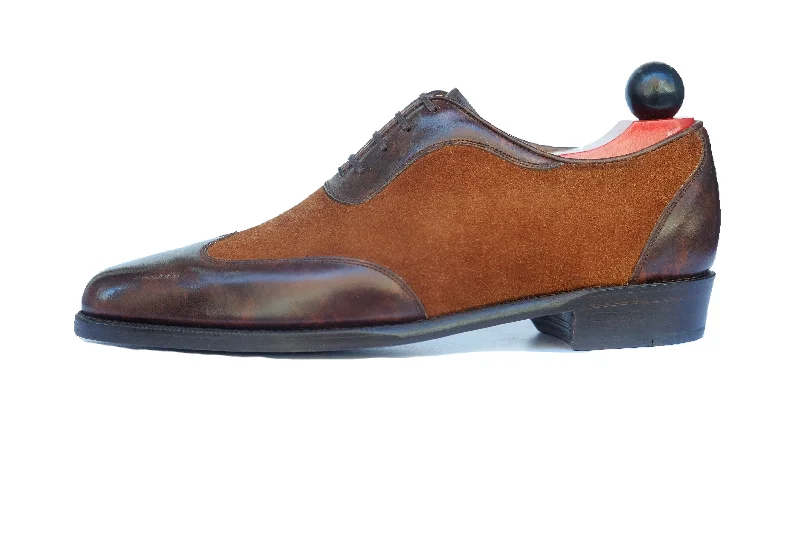 Men's Oxfords with a high - quality leather upperRainier - MTO - Dark Brown Marble Patina / Snuff Suede - JKF Last - Single Leather Sole Men's Oxfords with a high - quality leather upperRainier - MTO - Dark Brown Marble Patina / Snuff Suede - JKF Last - Single Leather Sole