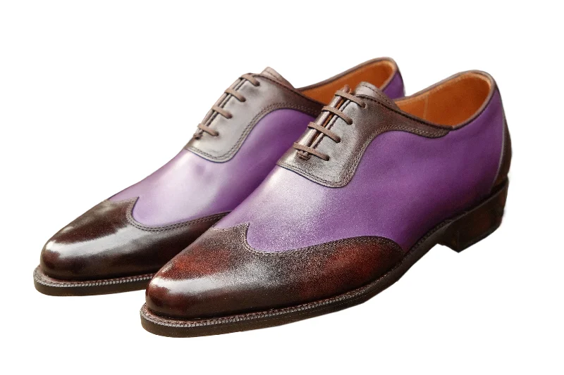 Men's Oxfords with a low - heeled design and a square toeRainier - MTO - Dark Brown Museum Calf / Shaded Purple Calf - JKF Last - Single Leather Sole Men's Oxfords with a low - heeled design and a square toeRainier - MTO - Dark Brown Museum Calf / Shaded Purple Calf - JKF Last - Single Leather Sole