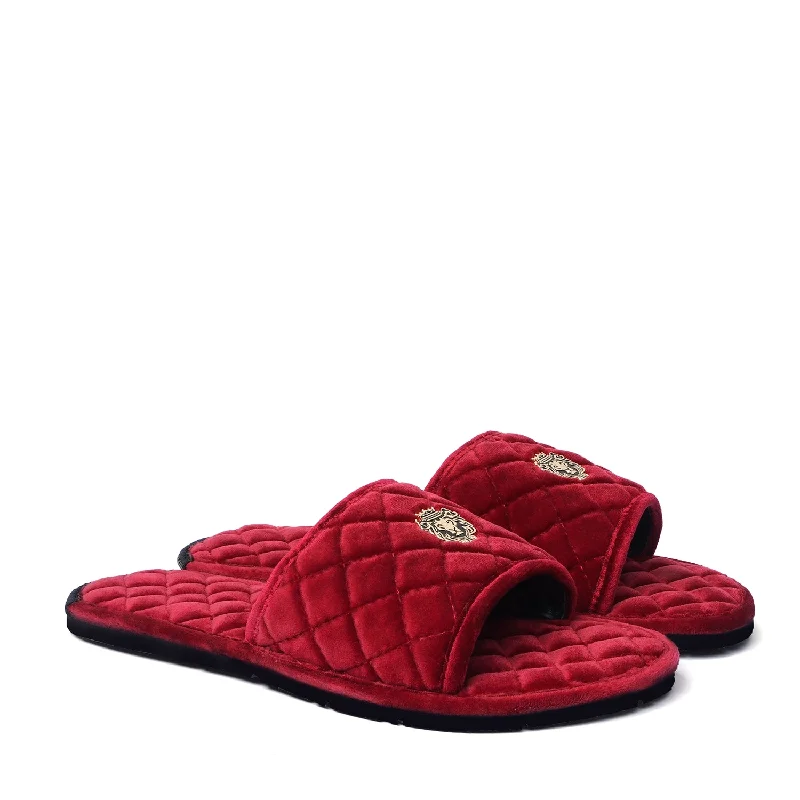 Men's plush slippers with a faux fur liningSuper Soft  Slide-in Slippers in Red Italian Velvet