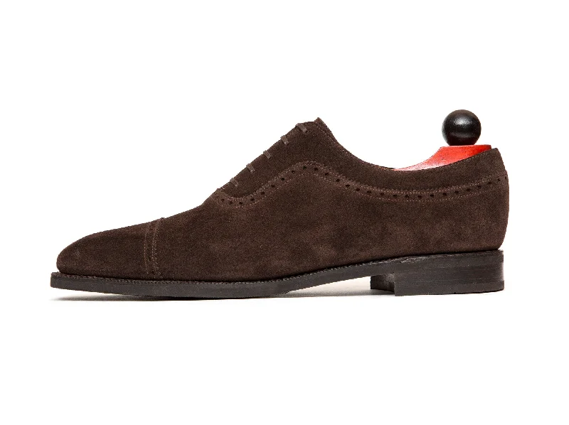 Men's Oxfords in a dark burgundy leather for a unique styleRiviera - MTO - Bitter Chocolate Suede - MGF Last - City Rubber Sole Men's Oxfords in a dark burgundy leather for a unique styleRiviera - MTO - Bitter Chocolate Suede - MGF Last - City Rubber Sole
