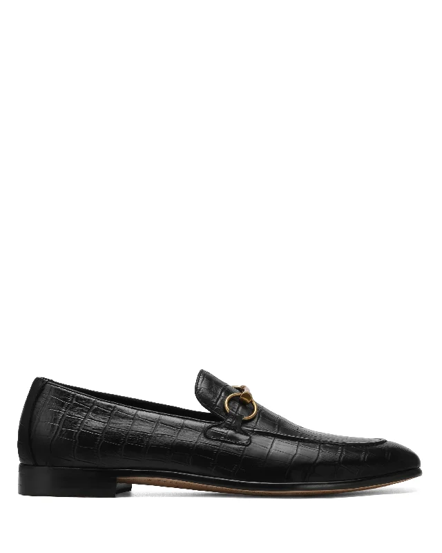 Men's loafers with a contrast stitching detailRoma Black Croc Leather