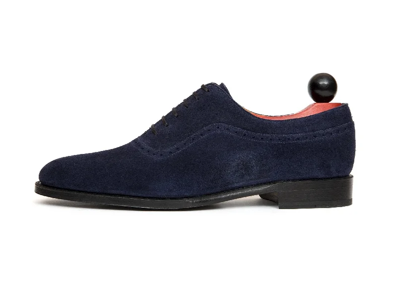 Men's Oxfords with a contrast stitching on the weltRoosevelt - MTO - Deep Blue Suede - TMG Last - Single Leather Sole Men's Oxfords with a contrast stitching on the weltRoosevelt - MTO - Deep Blue Suede - TMG Last - Single Leather Sole
