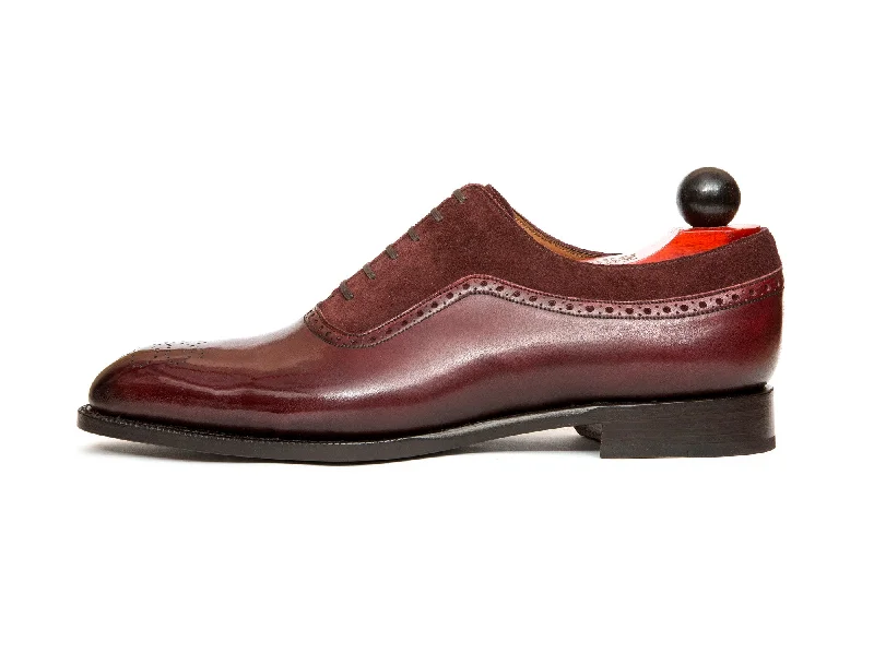 Men's Oxfords with a padded collar for a comfortable fitRoosevelt - MTO - Burgundy Calf / Burgundy Suede - NGT Last - Single Leather Sole Men's Oxfords with a padded collar for a comfortable fitRoosevelt - MTO - Burgundy Calf / Burgundy Suede - NGT Last - Single Leather Sole