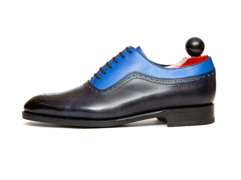 Men's Oxfords with a cap - toe design and a rubber heelRoosevelt - MTO - Navy Museum Calf / Sky Blue Calf - NGT Last - Single Leather Sole Men's Oxfords with a cap - toe design and a rubber heelRoosevelt - MTO - Navy Museum Calf / Sky Blue Calf - NGT Last - Single Leather Sole