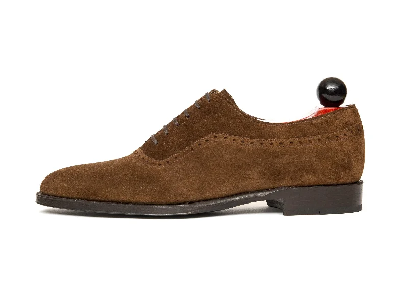 Men's Oxfords in a dark burgundy leather for a unique styleRoosevelt - MTO - Snuff Suede - TMG Last - Single Leather Sole
