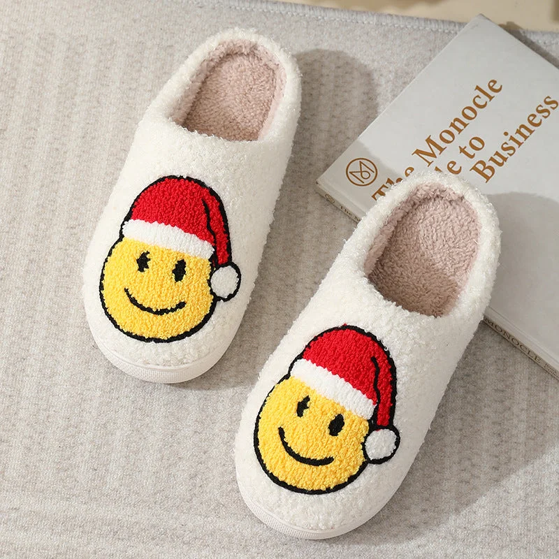 Men's slippers with a logo patch on the sideSanta Hat Smiley Face Slippers