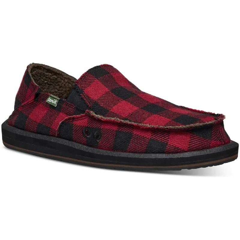 Men's slippers with a non - slip outsole for safetySanuk Mens Vagabond Flannel Slip-On Loafer Slippers