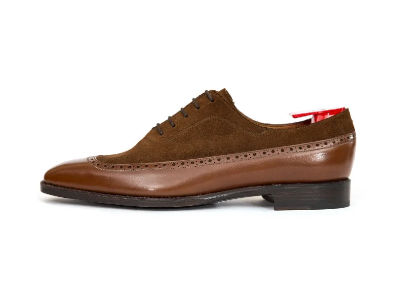 Men's Oxfords with a cap - toe design and a rubber heelSebastien - MTO - Caramel Calf / Snuff Suede - LPB Last - Single Leather Sole Men's Oxfords with a cap - toe design and a rubber heelSebastien - MTO - Caramel Calf / Snuff Suede - LPB Last - Single Leather Sole